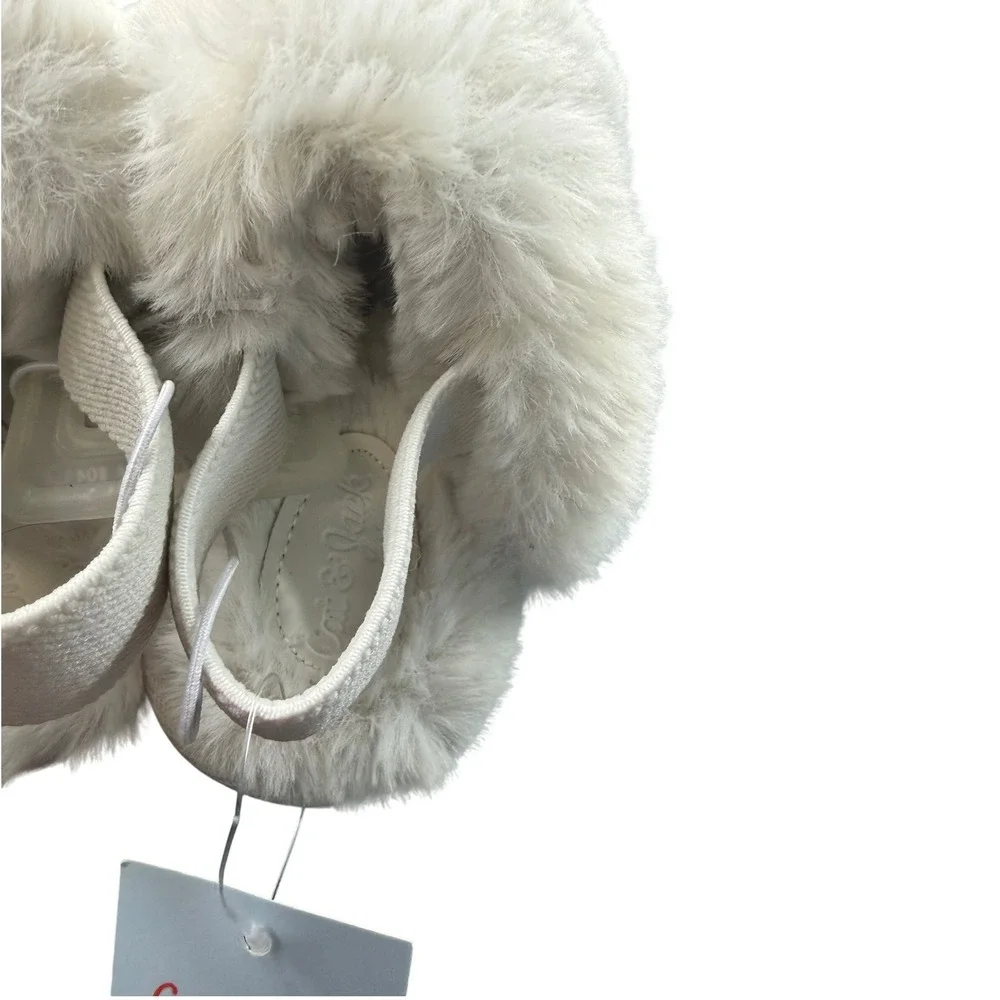 Cat & Jack Slippers Girls Medium 7/8 Silver Metallic Faux Fur Elastic Strap NEW‎